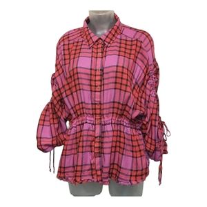 Free People Pacific Dawn Plaid Shirt in Red Combo